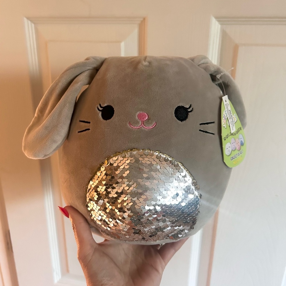 ⭐️ NEW Squishmallow Gray Plush Easter Bunny with Sequin Belly